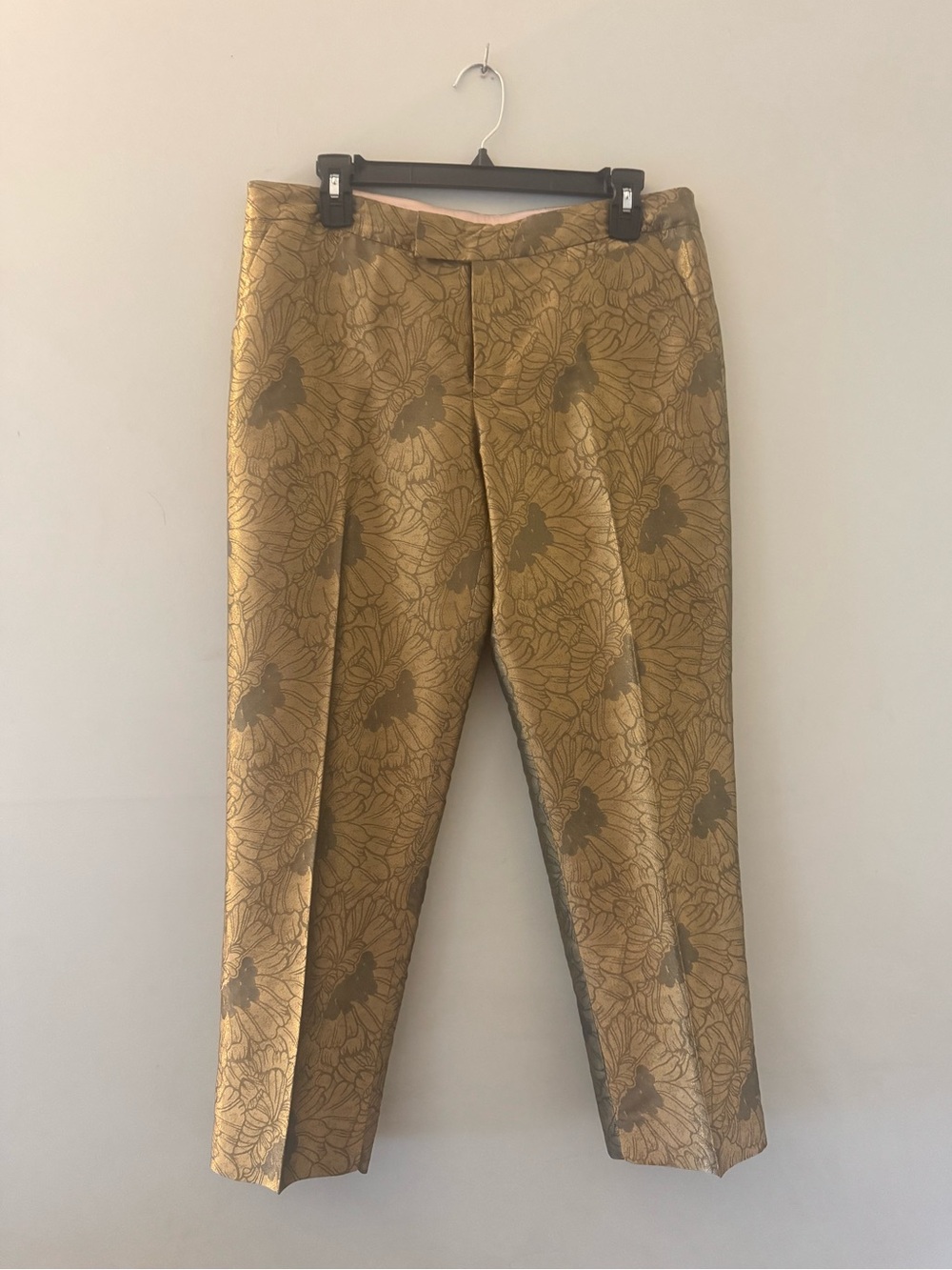 elevenses silk Gold Floral Jacquard Tapered Dress Pants